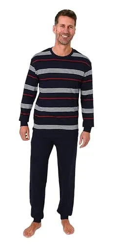 Normann Herren Schlafanzug mit Bündchen – Kuschelige Interlock Qualität, Marine, Größe 50 - Kuscheliger Herren Schlafanzug in warmer Interlock Qualität für kalte Nächte. Mit Bündchen für optimalen Komfort und in Übergrößen erhältlich. Oeko-Tex Standard 100 – für ein angenehmes Tragegefühl ohne Schadstoffe.
