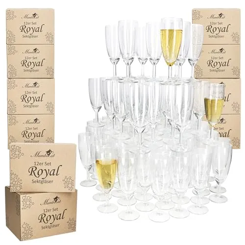 MamboCat Sektglas 24er Set - Royal 140ml Champagner-Gläser - Sektgläser-Set mit 24 klaren Gläsern, perfekt für Partys und besondere Anlässe, stilvolles Design für ein elegantes Trinkerlebnis.