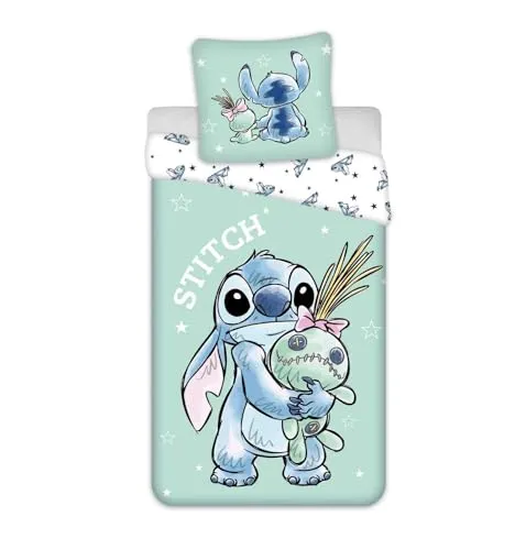 Jerry Fabrics Disney Lilo & Stitch Wende-Bettwäsche-Set 135x200 cm - Bettwäsche-Set aus 100% Baumwolle in Renforcé-Qualität, atmungsaktiv und schadstoffgeprüft, mit detailreichem Stitch-Design – ideal für Fans und perfekte Geschenkidee!