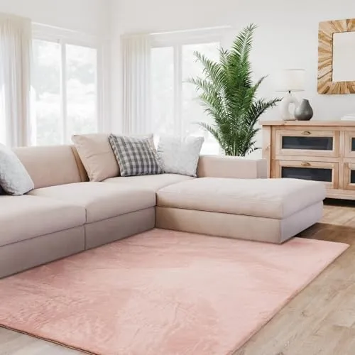 Interiyou Fellteppich Fargo - Rechteckig, Rosa, Waschbar - Teppich für Wohnzimmer, 80 cm x 150 cm, pflegeleicht und mit rutschhemmender Unterlage für sicheren Halt. Ideal für stilvolle Akzente in jedem Raum.