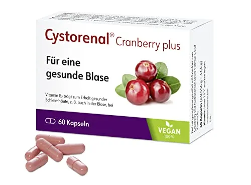 Cystorenal Cranberry plus, 60 Kapseln, 100% Vegan, mit Extrakten aus Cranberry und Kürbis, Vitamin B2 und Vitamin C, für eine gesunde Blase