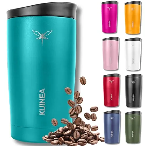 KUINEA Kaffeebecher To Go 350ml [100% auslaufsicher] Edelstahl Thermobecher Kaffee, bis 6h warm, Coffee To Go Becher mit hygienischem Spezial-Verschluss, Travel Mug für Kaffee & Tee, BPA-frei, türkis