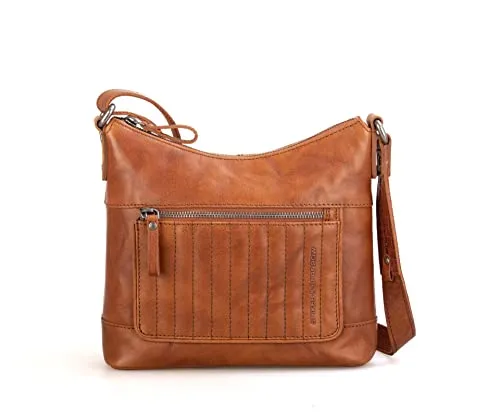 Spikes & Sparrow Crossbody - Kayla - Brandy - Umhängetasche aus 100% Rindleder mit Smartphonefach für Geräte bis 5,5 Zoll und verstellbarem Schultergurt für optimalen Tragekomfort.