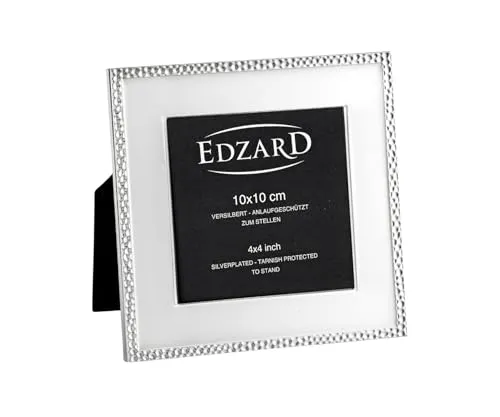 EDZARD Fotorahmen Avellino für Foto 10 x 10 cm, edel versilbert, anlaufgeschützt, mit Samtrücken, Fotorahmen zum Stellen - Quadratischer Bilderrahmen in Silber
