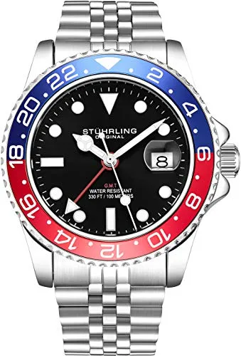 Stuhrling Original Meridian GMT Diver Herren-Armbanduhr - Armbanduhren für Herren mit Schweizer Quarzwerk, 100 m wasserdicht und schnellem Datum, ideal für Taucher und Präzisionsliebhaber.