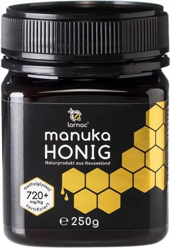 Larnac Manuka-Honig MGO 720+ (250g) - Brotaufstrich aus Neuseeland, zertifiziert auf Methylglyoxal-Gehalt, nachhaltig und umweltfreundlich hergestellt, ideal für Gesundheit und Wohlbefinden.
