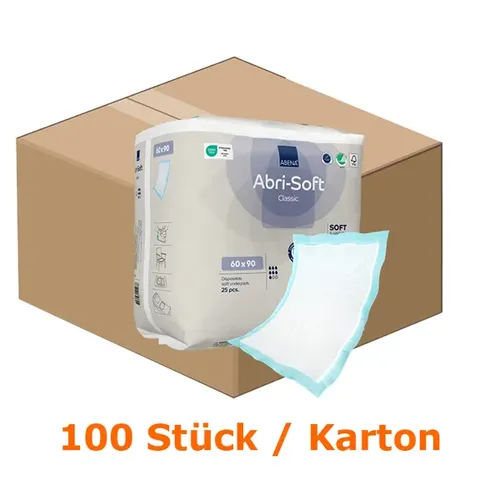 Abena Abri-Soft Classic Bettunterlagen 60 x 90 cm - Inkontinenzeinlagen, bieten optimalen Schutz durch geschlossene Seiten, ideal für unsterile Arbeitsgänge und frei von schädlichen Substanzen.