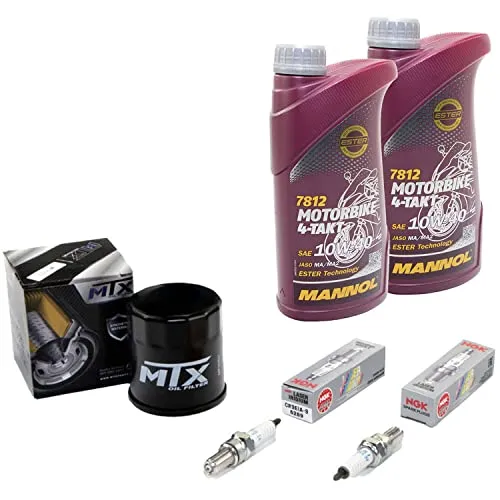 Wartungspaket Öl 2L + Ölfilter + Zündkerzen für Kawasa ki ER-6F 650 ER-6N 650 EX650E ER650E Baujahr 2012-2017