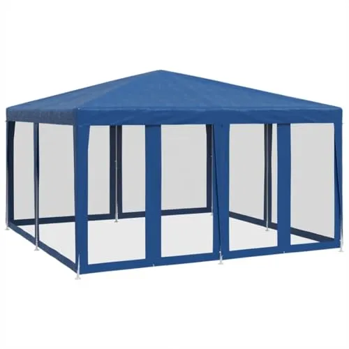 vidaXL Partyzelt Blau 4x4 m mit 8 Mesh-Seitenteilen - Stabiler Pavillon mit wasserfestem HDPE-Material und 8 Mesh-Seitenwänden für optimalen Sonnenschutz und Insektenschutz. Ideal für Hochzeiten, Partys und Outdoor-Events.