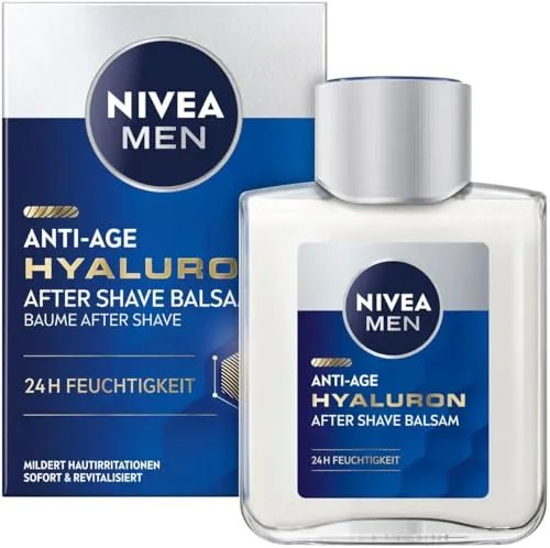 NIVEA MEN Anti-Age Hyaluron After Shave Balsam - Balms für Nachbehandlungen, beruhigt und revitalisiert die Haut nach der Rasur mit feuchtigkeitsspendendem Hyaluron für 24h intensive Pflege.