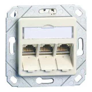 BTR NETCOM Anschlussdose C6Amodul 3Port 270° - Zähler mit GHMT Cat.6A PVP zertifiziert, ideal für 10 GBit Ethernet und Power over Ethernet (PoE), inklusive Staubschutzklappen und Sichtfenster für Beschriftung.