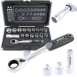 TECPO® Vielzahn Steckschlüssel Satz 1/2 Zoll - 17-teiliges Werkzeug-Set mit Vielzahn 12-kant Profil, aus hochwertigem Chrom Vanadium Stahl, ideal für vielseitige Anwendungen in Werkstatt und Garage.