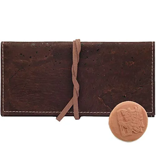 SIMARU Tabaktasche/Drehtabak Tasche 35g aus wasserabweisendem Korkleder – Drehertasche für Tabakbeutel – Fach mit Reißverschluss für Filter und Zubehör – Doppeltes Paper Fach (braun)