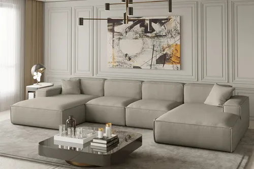 Wohnlandschaft U-Form CELES in Stoff Opera Velvet Beige von Fun Möbel