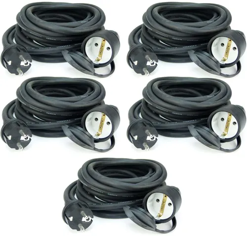5x 7,5 m Schuko Gummikabel 3x1,5mm² H07RN-F für Aussen IP44 Verlängerungskabel