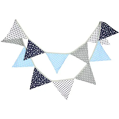 Oblique Unique® Wimpel Girlande Wimpelkette Doppelseitig Kinder Geburtstag Party Feier Dekoration Farbenfroh Blau Grau