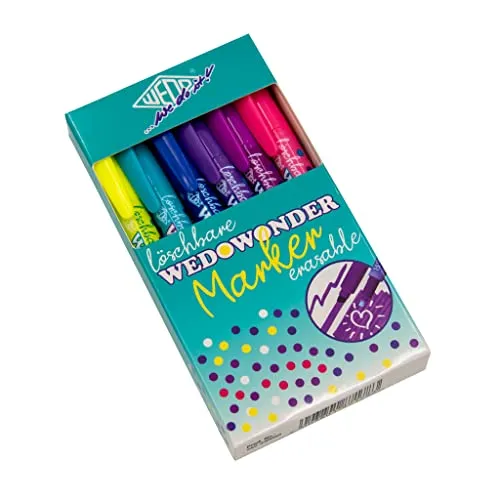 WEDO Textmarker 6er Set - löschbar in gelb, grün, rosa, lila, violett, blau, türkis, perfekte Markierung und Bastelhilfe mit Tintenkiller