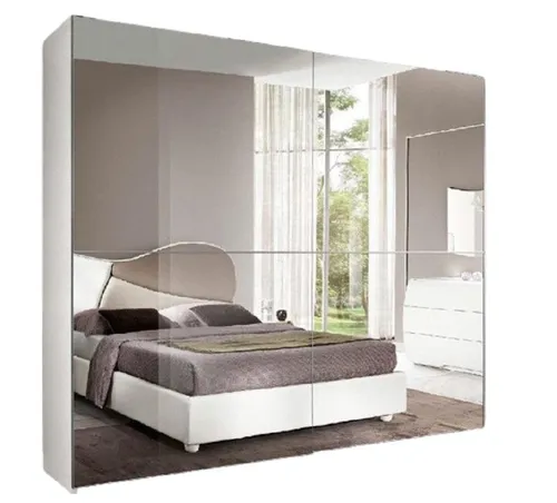 Moderner Spiegelschrank mit Schwebetüren aus Massivholz - Eleganter freistehender Kleiderschrank in Weiß, 75 cm breit, mit Glastüren und 3 Schubladen für optimale Stauraumgestaltung im Schlafzimmer.