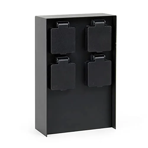 Gartensteckdose 4-fach Schwarz - Rasenmäherersatzteile & Rasenmäherzubehör - Robuste eckige Steckdosensäule mit IP44 für zuverlässige Stromversorgung im Außenbereich, ideal für Gartenbeleuchtung und mehr.