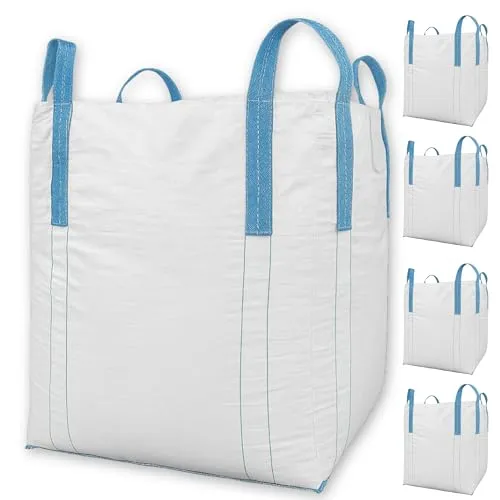 BIG BAG 5 Stück - 90x90x110 cm Groß - Hohe Stabilität bis 1500kg, Entsorgung BigBags mit 4 Schlaufen