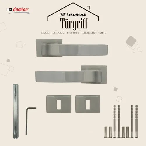 domino Türgriff, Drückergarnitur für Zimmertüren, Türdrücker-Set, Türklinke, Türbeschläge, Innentür, Badezimmer Minimal-Qr M9 Bb-Buntbart Rosetten-GarniturNickel, Legierter Stahl