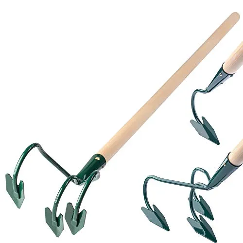 KADAX Grubber mit Holzstiel – 3 Zinken Gartenkralle