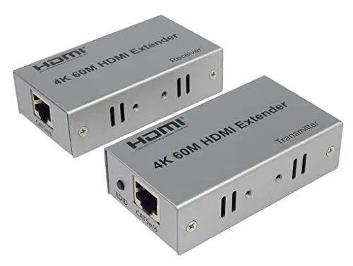 PremiumCord 4K HDMI Extender bis zu 60m über Patchkabel Cat5e / Cat6, LAN Kabel, Metallgehäuse, Kompatibel mit 4K 2160p UHD, Full HD 1080p 60Hz, 3D
