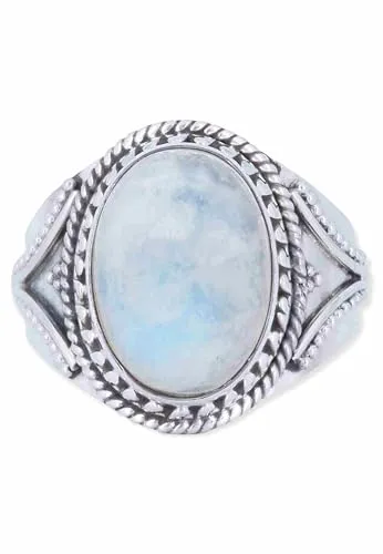 mantraroma Silber Ring Damen 925 Regenbogen Mondstein Edelstein weiß ausgefallen verspielt