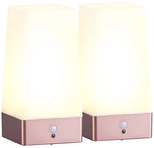 Lunartec Akku Leuchten: 2er-Set LED-Akku-Tischlampen mit PIR-Bewegungs-Sensor, USB, warmweiß (Tischlampe mit Bewegungsmelder, Lampe USB, Touch)