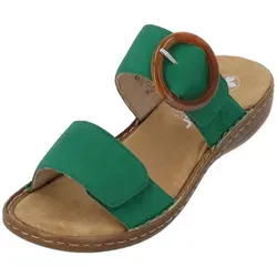 Rieker Damen Pantolette 60894 - Stylische grüne Zweiriemer mit großer Schnalle - Moderne Pantoletten für Damen, ausgestattet mit einem Klettverschluss für einfachen Einstieg und einer leichten RIRICON-Sohle für optimalen Tragekomfort.