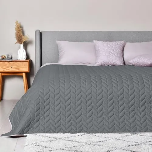 sei Design Luxus Tagesdecke - Moderne Steppdecke in Anthrazit/Grau (240 x 260 cm) - Bettdecken: Hochwertige Wendedecke mit exklusiver Applikation, beidseitig nutzbar und hygienisch waschbar bis 60°C. Verleihen Sie Ihrem Schlafzimmer ein royales Ambiente!