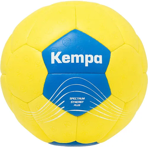 Kempa Handball Spectrum Synergy Plus, Größe 3, gelb/blau - Handball mit 30-Panel-Konstruktion, ideal für Spiele mit & ohne Harz. Strapazierfähiges Obermaterial sorgt für ein weiches Ballgefühl und optimale Sprungeigenschaften.