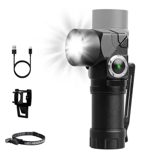 Mustbau 2-in-1 Stirnlampe und Taschenlampe LED Aufladbar, Mini Taschenlampe 500 Lumen mit 6 Lichtmodi, 90-180° Drehbar, Kompakt und Leicht, Lange Betriebsdauer, IPX6 Wasserdicht für Camping, Wandern