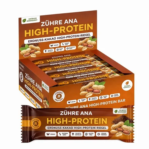 Zühre Ana® Riegel Erdnuss Kakao – Vegan, Glutenfrei, Proteinreicher Snack 12x - Leckerer Proteinriegel mit Erdnüssen und Kakao, süß mit Dattelpüree. Ideal für unterwegs, vegan und glutenfrei. Perfekte Energiequelle für Schule, Büro und Freizeit.