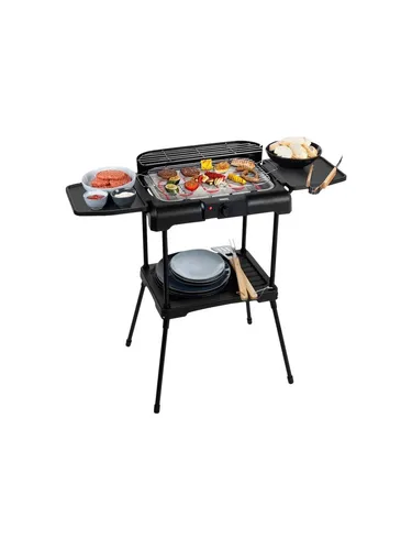 PRINCESS Elektro-Standgrill 112250, 2200 W mit Seitentischen - Grills: Höhenverstellbar, mit einstellbarem Thermostat für perfekte Grilltemperatur und zusätzlichem Ablageplatz für Utensilien.