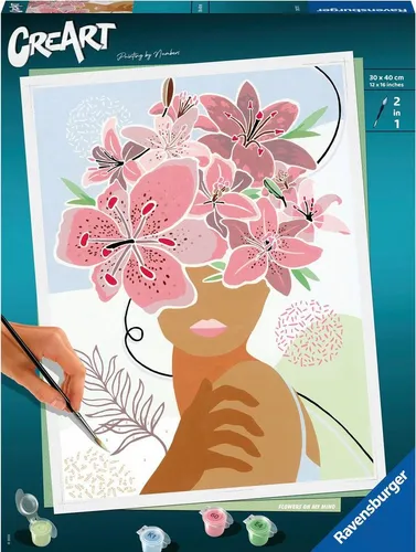 Ravensburger Malen nach Zahlen CREART Premium Serie B - Flowers on my Mind - Schreibutensilien für kreative Köpfe, ab 14 Jahren. Entdecke die entspannende Kunst des Malens nach Zahlen mit hochwertigen Farben und einem ansprechenden Blumenmotiv.
