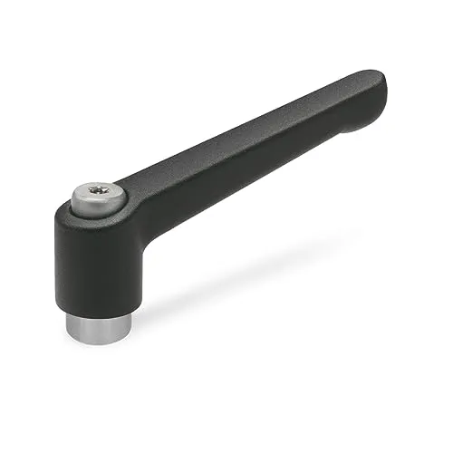 Ganter Normelemente | Verstellbare Klemmhebel mit Edelstahl-Gewindebuchse - GN 300.1-63-M6-SW | Buchse und Halteschraube in Edelstahl | Griff Zink-Druckguss schwarz, kunststoffbeschichtet | 1 Stück
