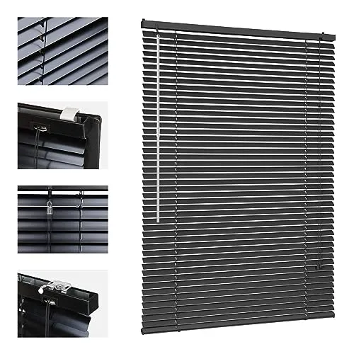 Sekey Klemmfix-Jalousie für Fenster freihängend, 25mm Alu-Lamellen, mit Bohren, inklusive Montagematerial Aluminium-Jalousie ohne Bohren, 90x220cm,Schwarz