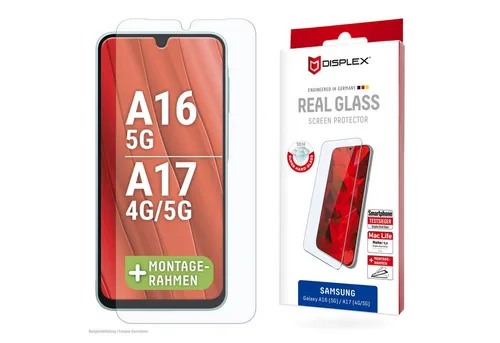 Displex Displayschutzglas Real Glass Screen Protector für Samsung Galaxy A16 5G, Samsung Galaxy A17, Displayschutzfolie, Schutzfolie, Bildschirmschutz, kratz- & stoßfest