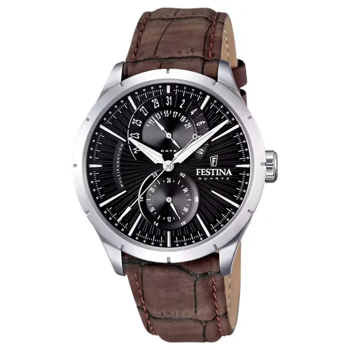 Festina F16573/4 Herren Armbanduhr - Elegantes Design in Silber und Braun - Herrenuhr aus Edelstahl mit braunem Krokolederarmband, wasserdicht bis 5 bar und präzisem Quarzwerk für zuverlässige Zeitmessung. Zeitloses Design für jeden Anlass.