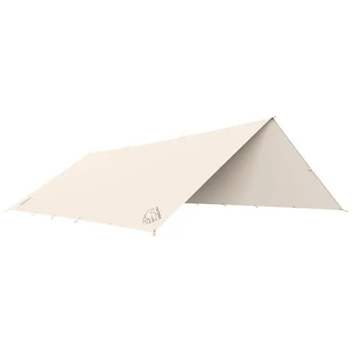 Nordisk Kari 20 Tarp Basic Baumwolle beige - Zelt-Zubehör für vielseitige Nutzung als Schattenspender oder Regenschutz, jetzt mit mehr Abspannpunkten für bessere Stabilität. Lieferung inkl. 2x Gestänge und 10x Heringen.