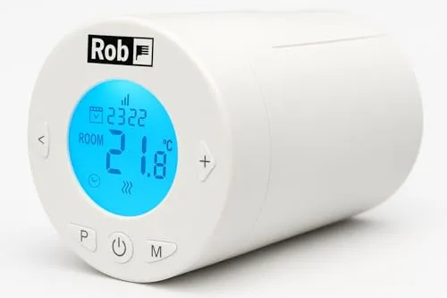 ROB Smart Heizkörperthermostat mit LCD, programmierbar, Energiesparmodus, Fenster-offen-Erkennung, kompatibel mit Danfoss RA/RAV/RAVL Ventilen