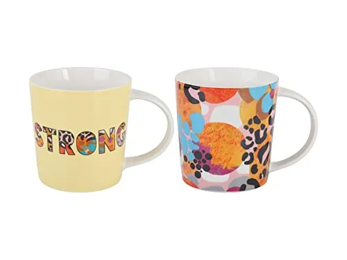 Maxwell & Williams DX1284 Kaffee-Tassen Set 2 tlg 380 ml – Be Fierce – 2x Porzellan, Spruch & Motiv bunt, Geschenkbox