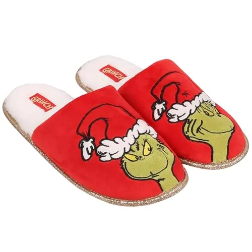 Grinch ANTI-RUTSCH-Hausschuhe für Damen, WARM, WEICH, WEIHNACHTLICHE Hausschuhe (Grinch, Standard, EU Schuhgrößensystem, Erwachsene, Numerisch (von/bis), M, 38, 39)