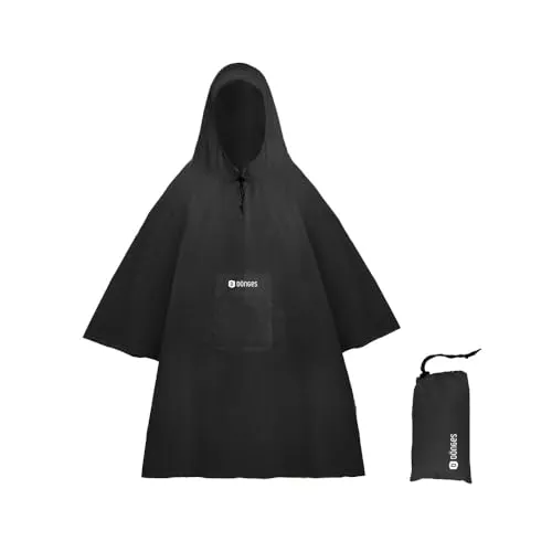 Dönges 4-in-1 Regenponcho mit Ärmeln 210x140 cm Schwarz | Atmungsaktiv, Wasserdicht & Vielseitig mit Brusttasche | Regenschutz für Wandern, Camping & Outdoor-Abenteuer