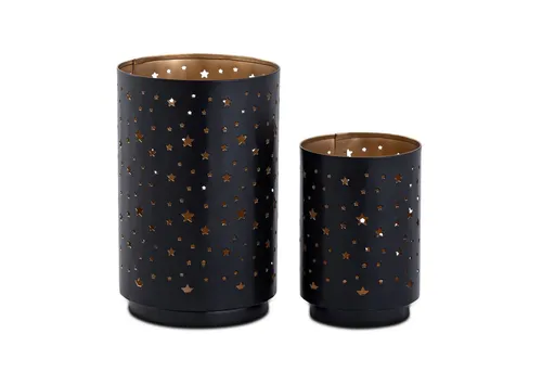 Amagohome Teelichthalter Teelichthalter 2er Set Kerzenständer Kerzenhalter rund schwarz gold (2 St)