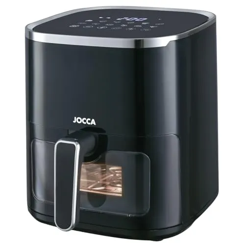 JOCCA Heißluftfritteuse 5L - Ölfrei und Gesund Kochen - Heißluftfritteuse mit 5L Kapazität und Fry Force 360°-Technologie für fettfreies Kochen. LED-Touchscreen mit 8 Programmen und 1450W Leistung für perfekte Ergebnisse.