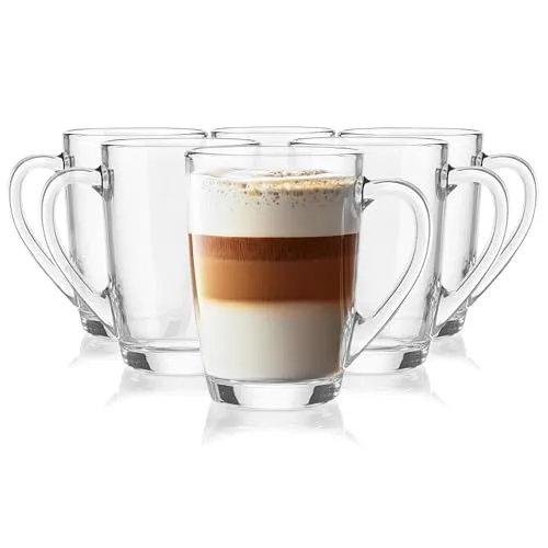 Glasmark KROSNO 1992 Gläser Set Kaffeegläser Teegläser Mit Henkel 6 Stück 300 ml Kaffee Tee Latte Glas Teetassen Glasbecher Trinkglas Spülmaschinengeeignet Ala