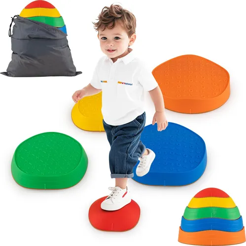 COSTWAY Balanciersteine für Kinder, rutschfeste Stapelsteine für kreatives Spielen - Robuste und leichte Balanciersteine für Kinder ab 3 Jahren. Ideal für drinnen und draußen, fördern sie Kreativität und motorische Fähigkeiten. Mit praktischer Aufbewahrungstasche für einfachen Transport.