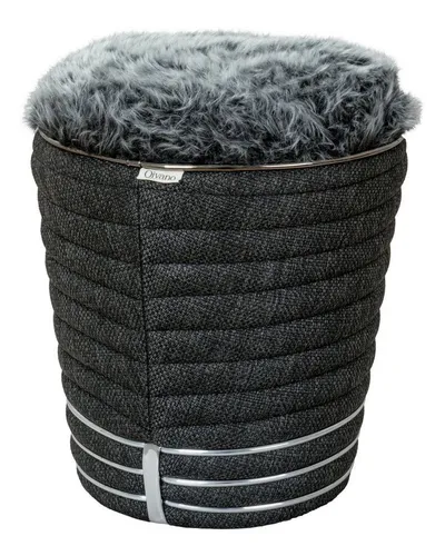 Qiyano Hocker Pouf Hocker Struktur Anthrazit - Steppnähte, Flauschig (1 St)